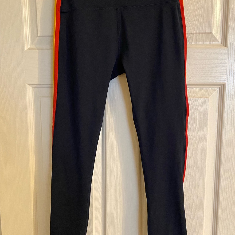 Women’s Black High-Waist Leggings with Rainbow Side Stripes - Picture 3 of 5
